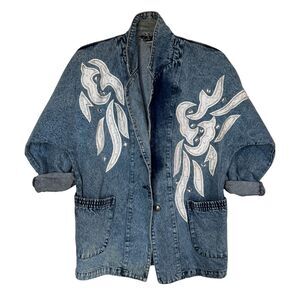 Vintage Vanna White Denim Jacket - Embroidered Rhinestones, Size M